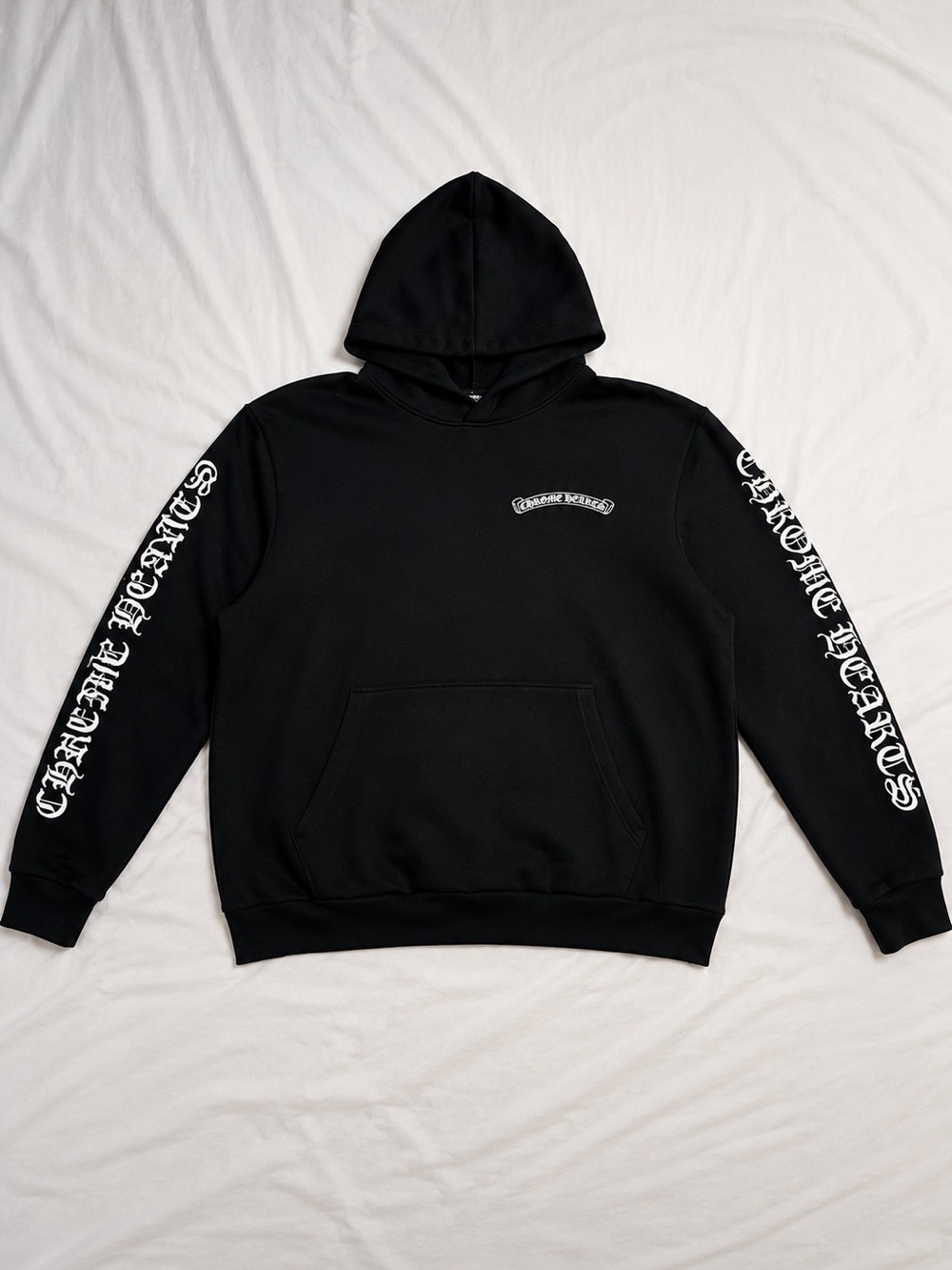 Chrome Hearts Black Hoodie with White Sleeve Script